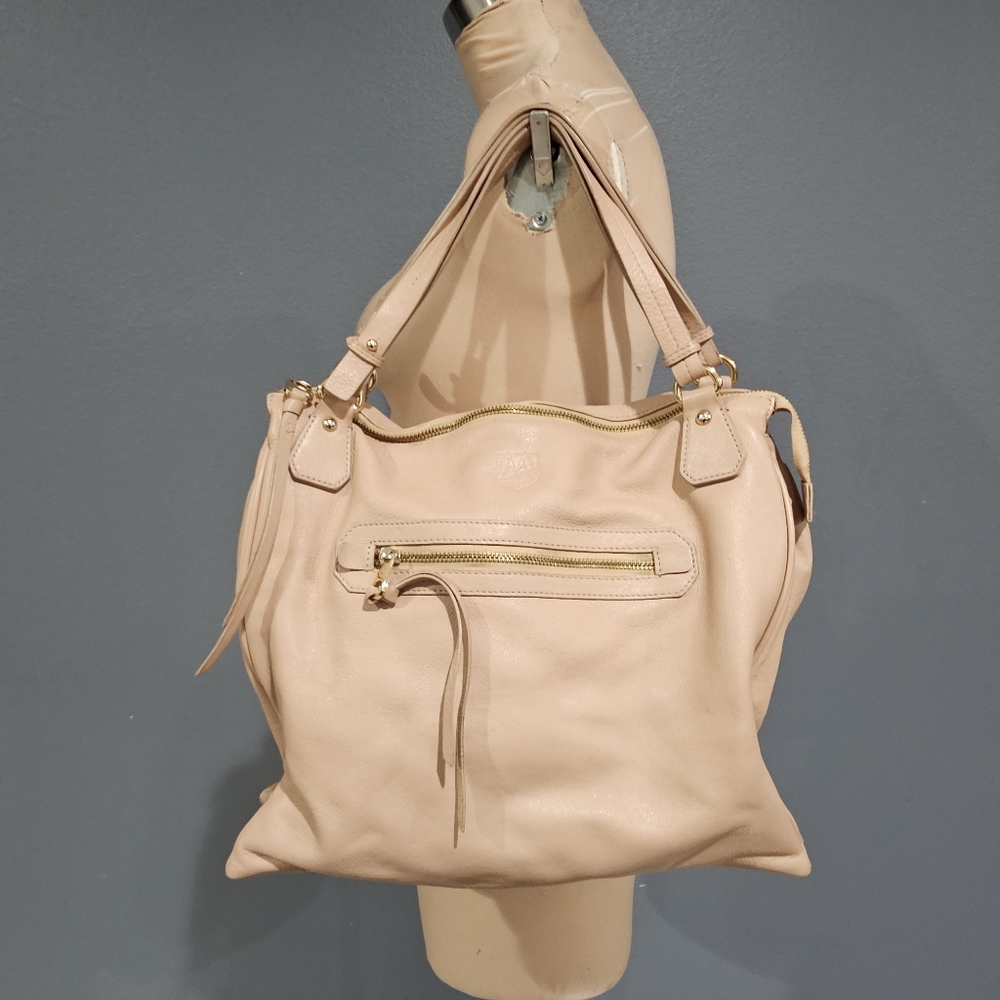 I MALATESTA Blush Nude Triple Compartment Leather Satchel Purse